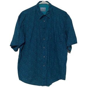 VTG 80’s Levis Abstract Button Up Short Sleeve Casual Shirt Mens L Blue Rare Mis